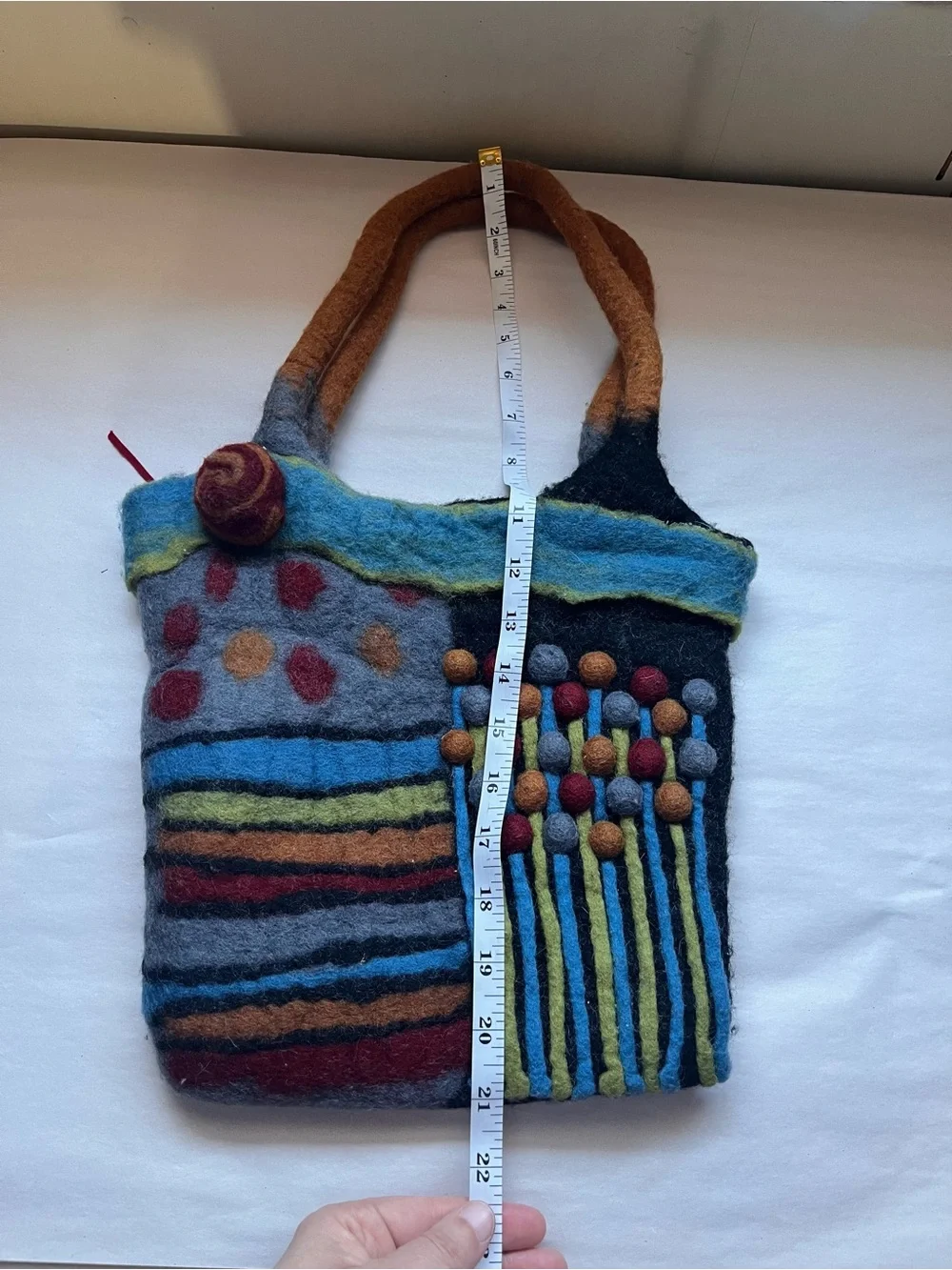 Rising Tide Multicolor 100% Wool Felt Shoulder Bag with Bauble Accents - Picture 11 of 11